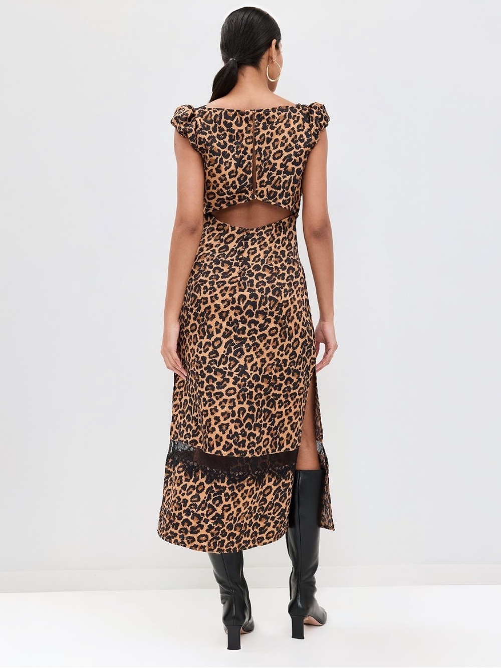 Free People Foolish Heart Leopard Print Lace Midi Dress Sz XS MSRP $128 NEW - Picture 3 of 10